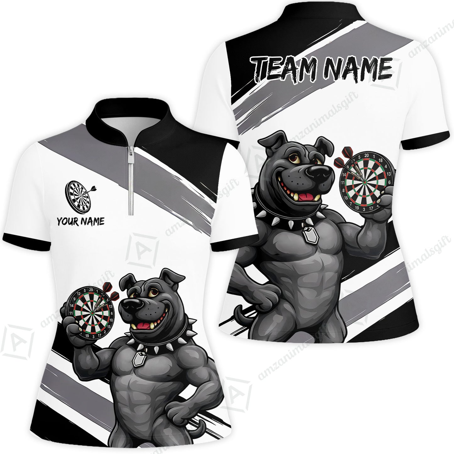 Custom Darts Jersey Polo Shirt, Pitbull Hold Dart Board, Custom Dart Jersey Team Shirt For Players With Name & Team Name