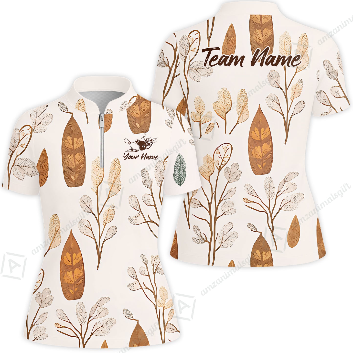 Custom Bowling Jersey Polo Shirt, Leave Pattern, Custom Bowling Jersey Team Shirt For Players With Name & Team Name