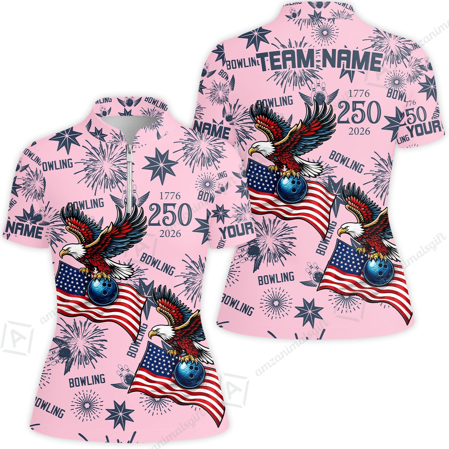 Custom Bowling Jersey Polo Shirt, USA 250 Years of Independence Bowling, Custom Bowling Jersey Team Shirt For Players With Name and Team Name