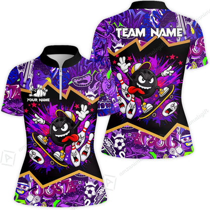 Customized Bowling Unisex Polo Shirt, Skater Bowling Ball Attack, Bowling Uniform, Personalized Name And Team Name