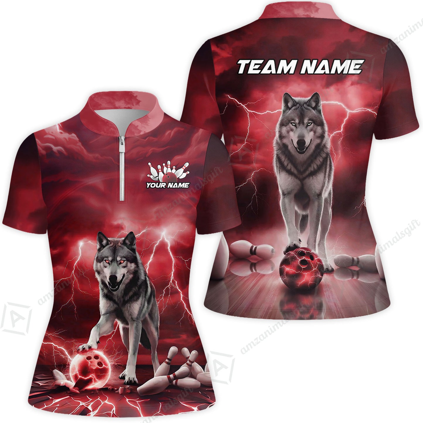 Custom Bowling Jersey Polo Shirt, Electric Wolf Bowling Custom Bowling Jersey Team Shirt For Players With Name & Team Name