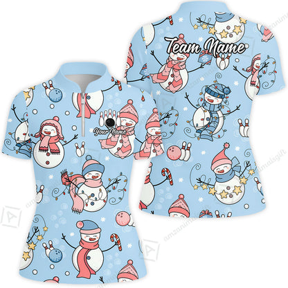 Custom Bowling Jersey Polo Shirt, Snowman Bowling Snowflower, Personalized Name And Team Name