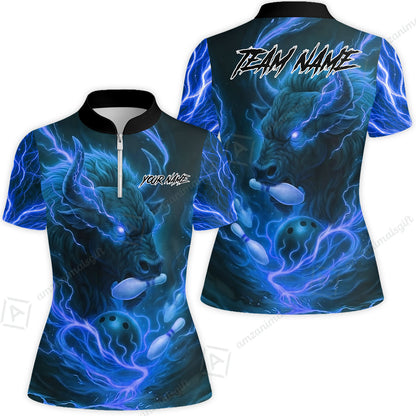 Custom Bowling Jersey Polo Shirt, Charging Bull Bowling Custom Bowling Jersey Team Shirt For Players With Name & Team Name