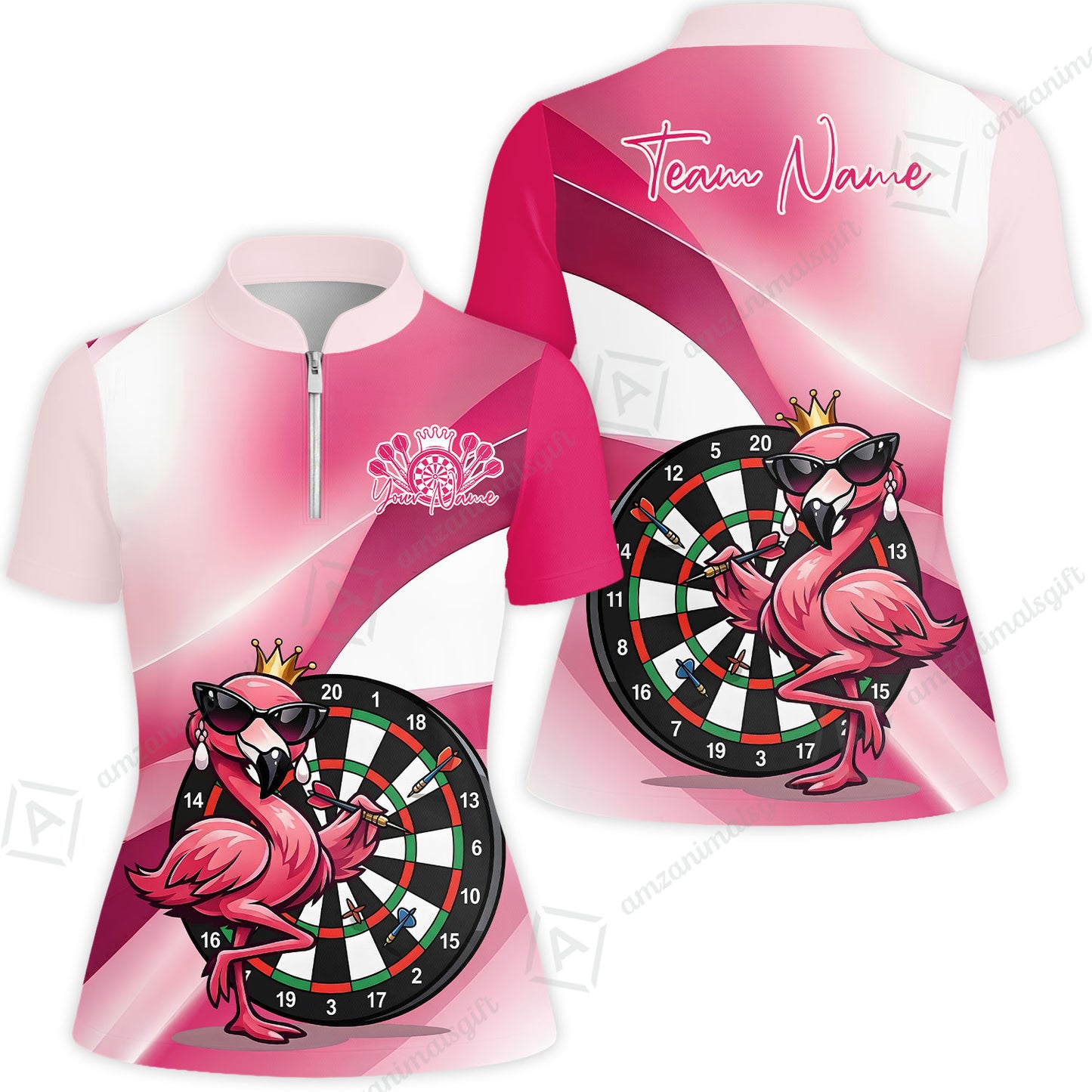 Custom Darts Women Polo Shirt, Queen Flamingo Darts, Custom Dart Polo Team Shirt For Players With Name & Team Name