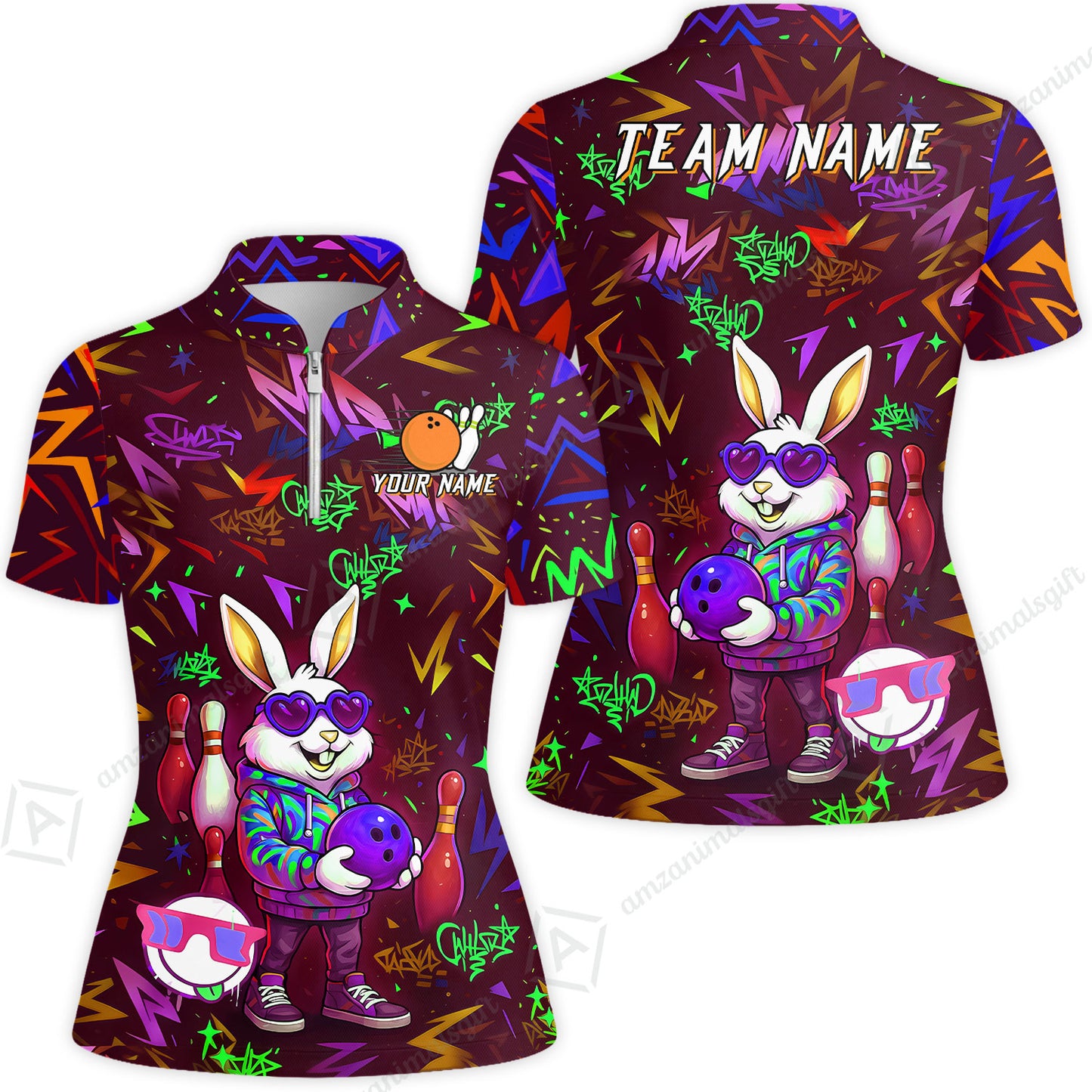 Custom Hip Hop Rabbit Bowling Jersey Polo Shirt, Custom Hip Hop Rabbit Bowling Jersey Team Shirt For Players With Name & Team Name