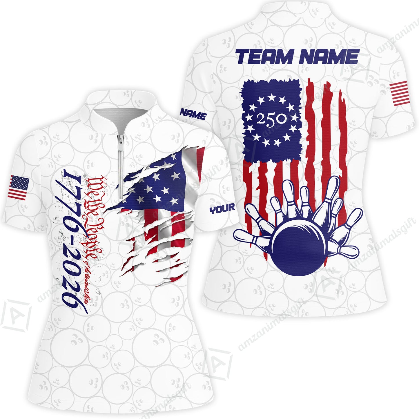 Custom Bowling Jersey Polo Shirt, Semiquincentennial USA 250, Custom Bowling Jersey Team Shirt For Players With Name and Team Name