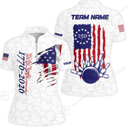 Custom Bowling Jersey Polo Shirt, Semiquincentennial USA 250, Custom Bowling Jersey Team Shirt For Players With Name and Team Name