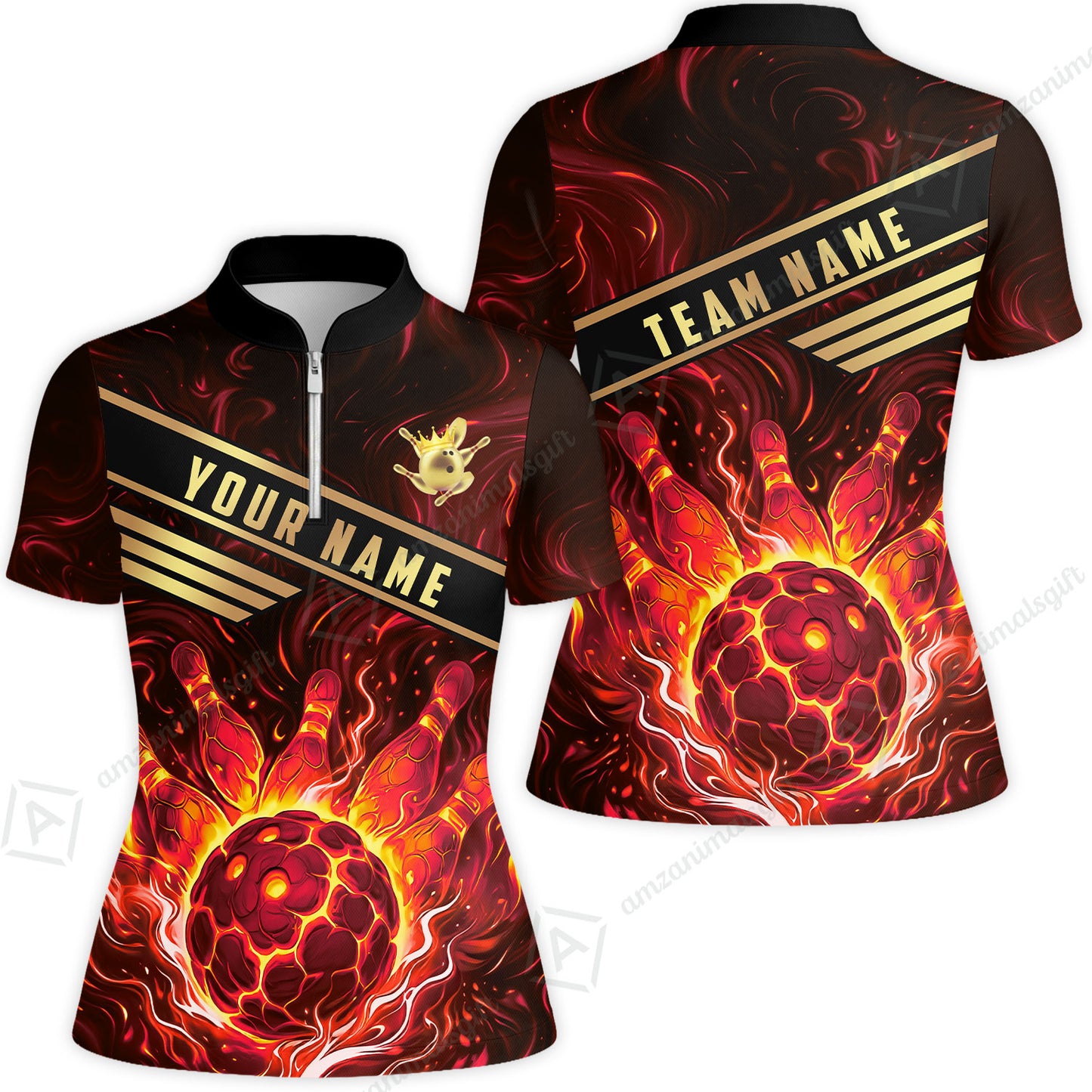 Custom Bowling Polo Shirt, Glowing Bowling Ball and Pins Custom Bowling Polo Team Shirt For Players With Name & Team Name