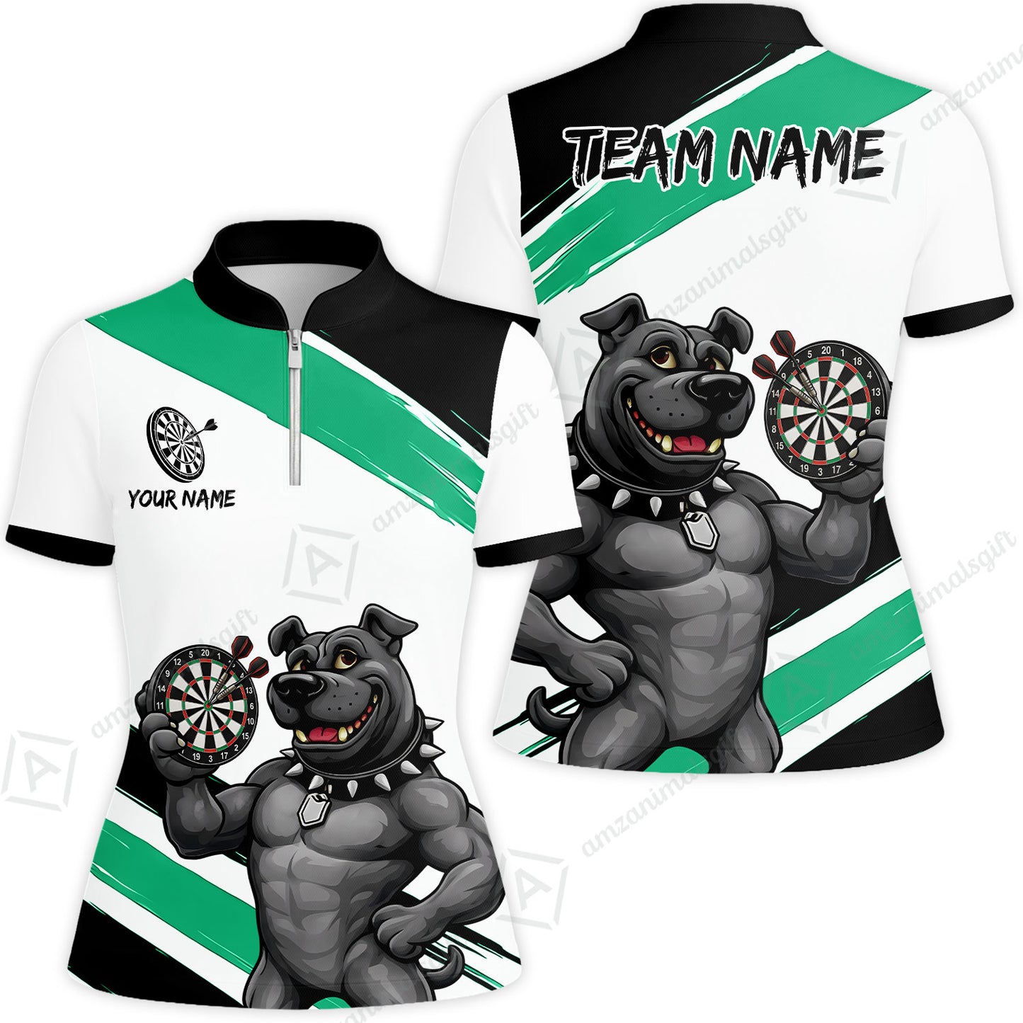Custom Darts Jersey Polo Shirt, Pitbull Hold Dart Board, Custom Dart Jersey Team Shirt For Players With Name & Team Name