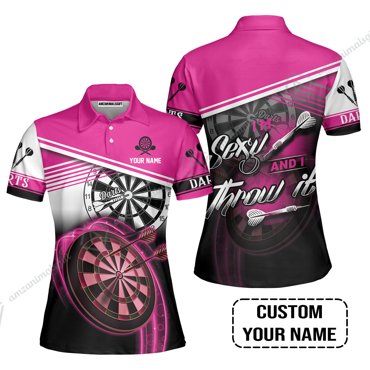 Personalized Darts Long Polo Shirt, Darts Pink Color Custom Name Shirt I'm Sexy And I Throw It, Outfits For Darts Players, Darts Team