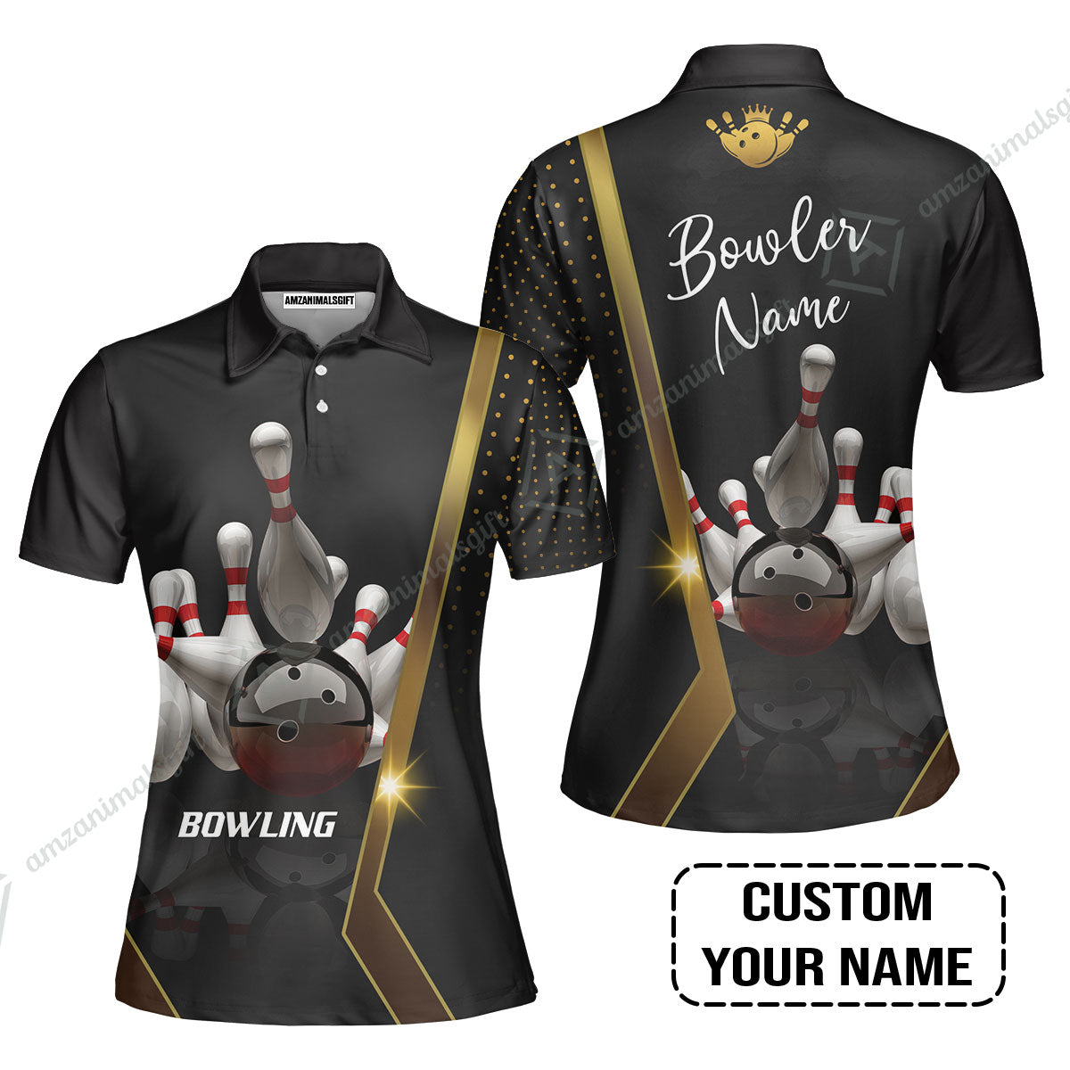 Customized Name Bowling Women Polo Shirt, Bowling Pin and Ball Personalized Bowling Women Polo Shirt