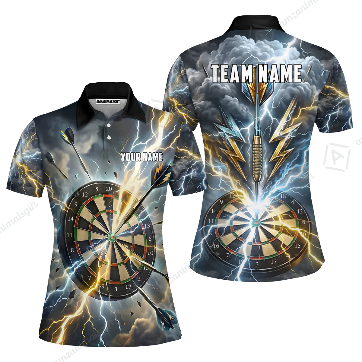 Custom Darts Team Jersey, Personalized Lightning Darts Polo Shirt For Players With Name & Team Name