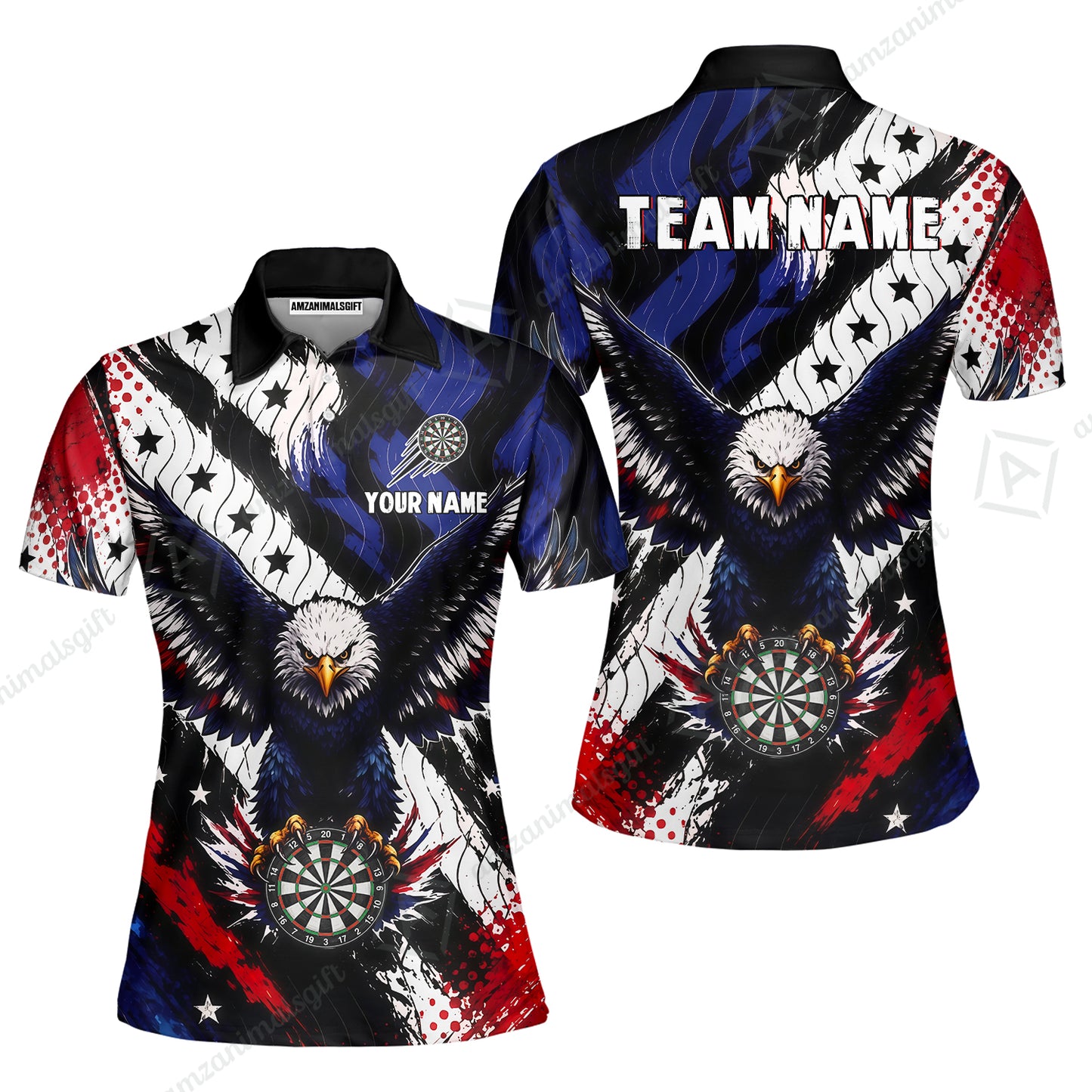 Custom Dart Jersey Team Shirt For Players, American Flag and Eagle Hold Board, Personalize Name and Team Name