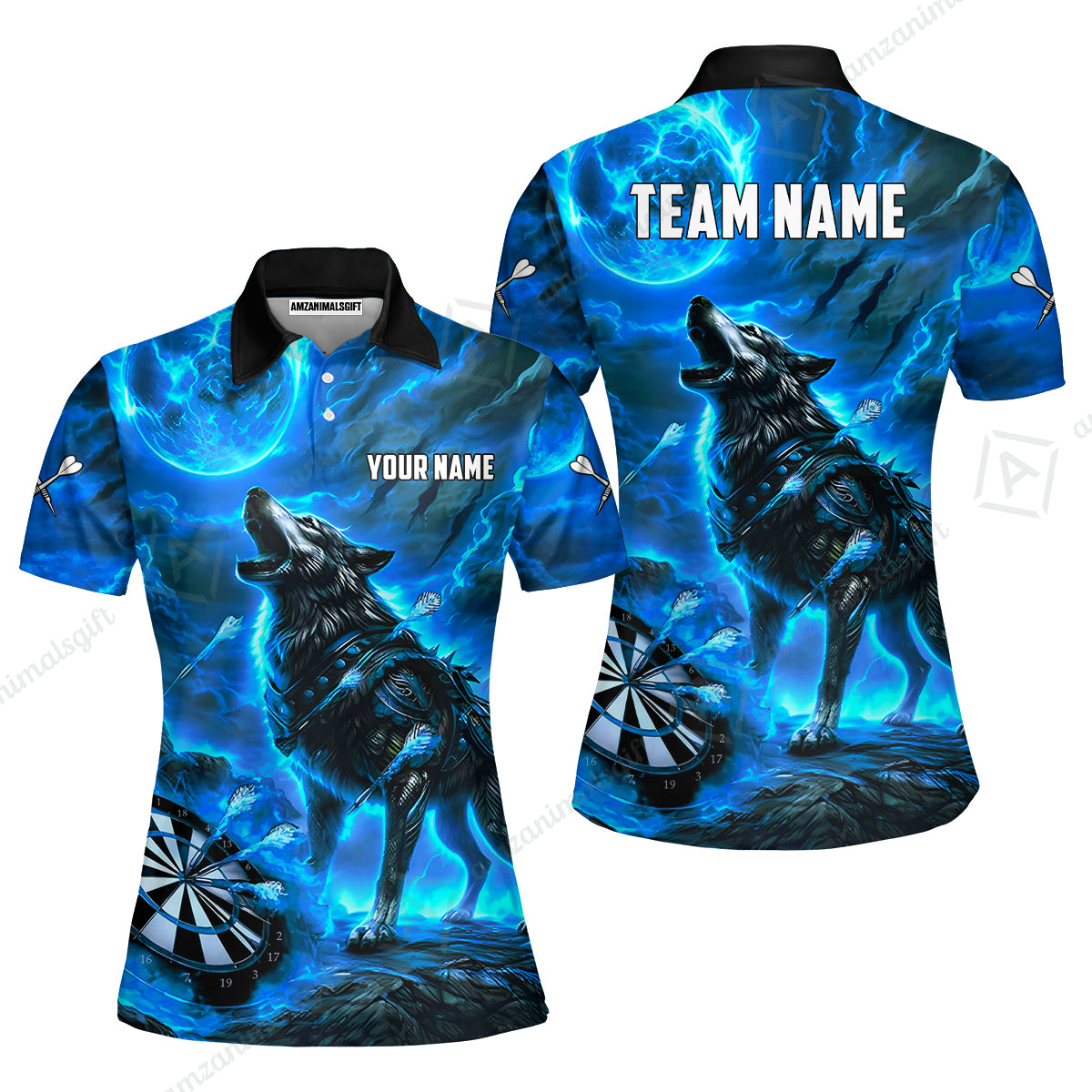 Custom Darts Team Jersey, Personalized Flaming Wolf Jersey Shirt For Players With Name & Team Name