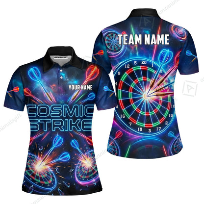 Custom Darts Team Jersey, Personalized Neon Galaxy Strike Darts Polo Shirt For Players With Name & Team Name