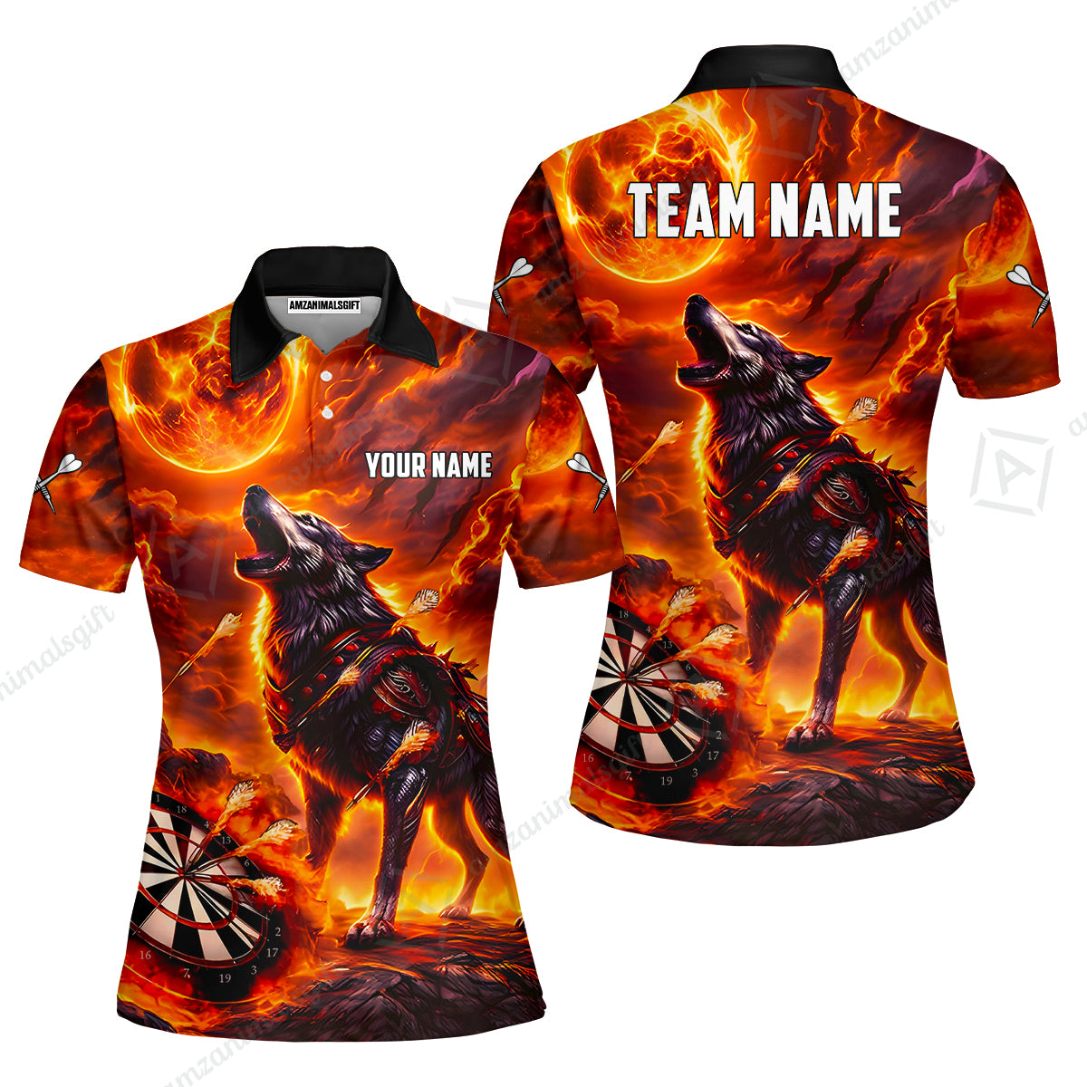 Custom Darts Team Jersey, Personalized Flaming Wolf Jersey Shirt For Players With Name & Team Name