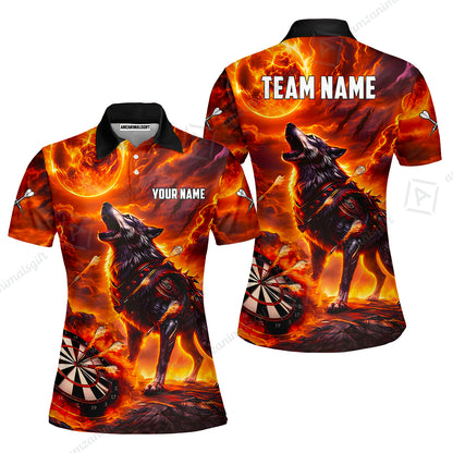 Custom Darts Team Jersey, Personalized Flaming Wolf Jersey Shirt For Players With Name & Team Name