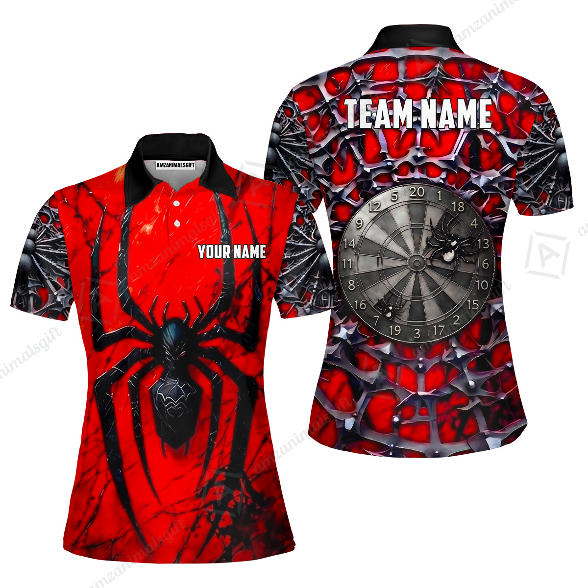 Custom Darts Jersey Polo Shirt, Gothic Widow Spiderweb, Custom Dart Jersey Team Shirt For Players With Name & Team Name