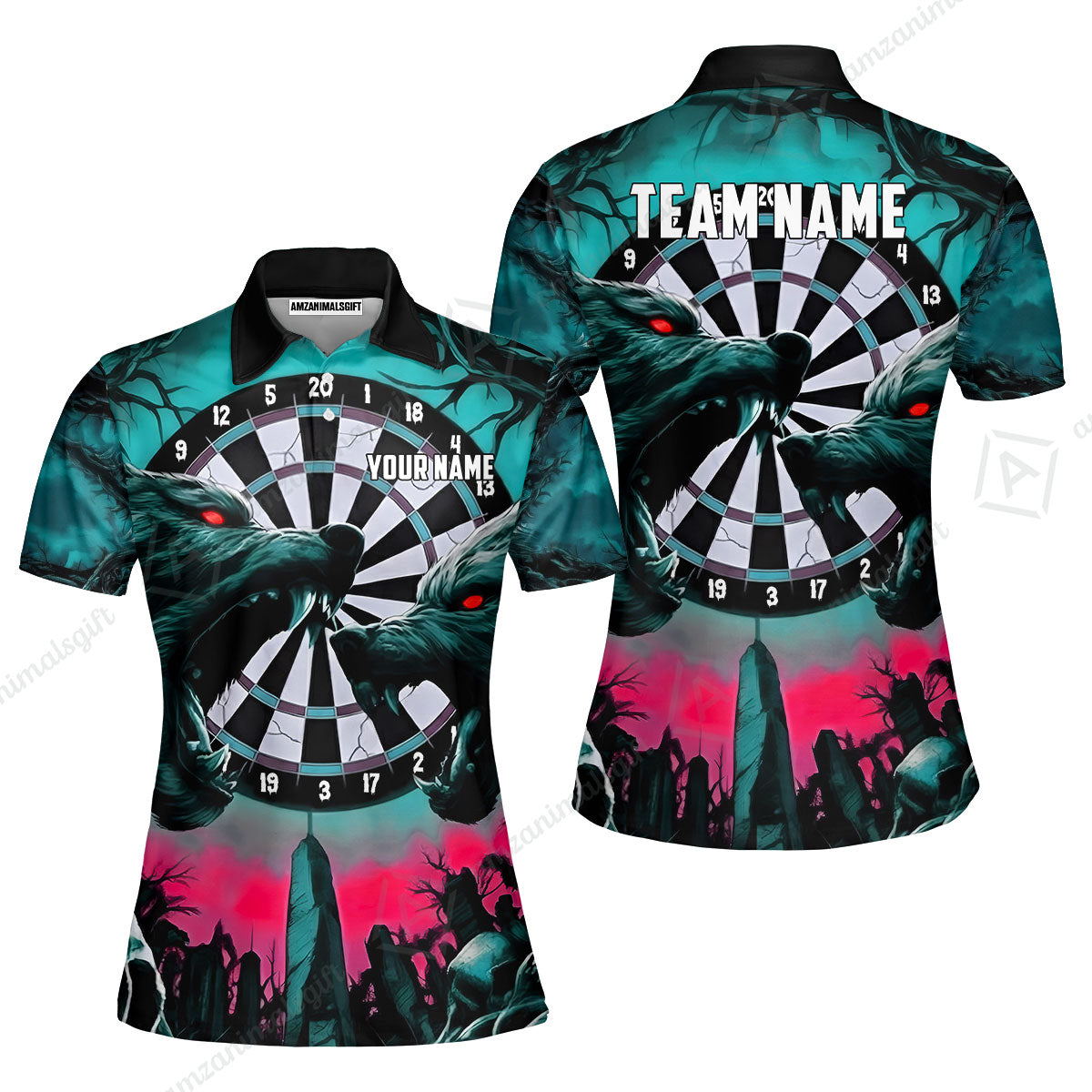 Custom Darts Team Jersey, Personalized Black Forest Wolves Dart Polo Shirt For Players With Name & Team Name