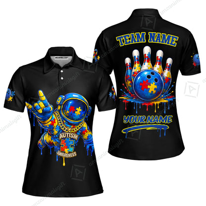 Customized Rainbow Puzzle Astronaut Awareness Bowling Jersey, Custom Name And Team Name For Bowlers