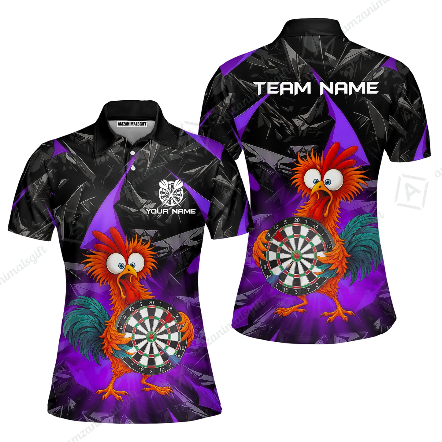Custom Darts Team Jersey, Personalized Funky Rooster Dart Shirt For Players With Name & Team Name