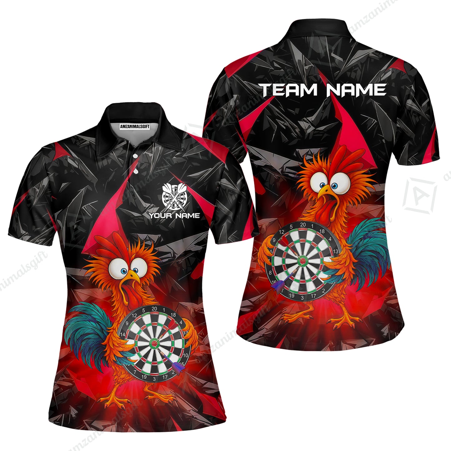 Custom Darts Team Jersey, Personalized Funky Rooster Dart Shirt For Players With Name & Team Name