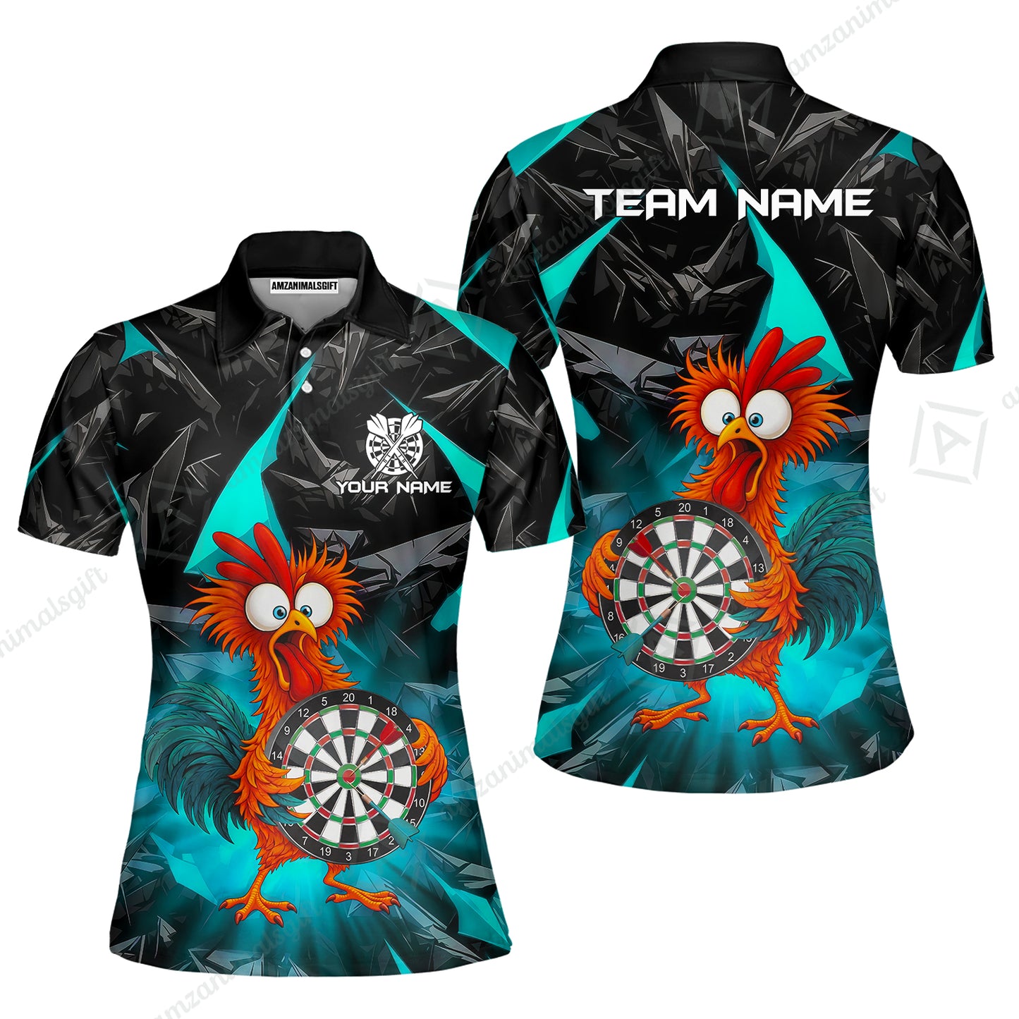 Custom Darts Team Jersey, Personalized Funky Rooster Dart Shirt For Players With Name & Team Name