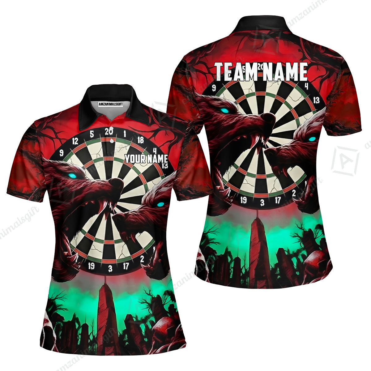 Custom Darts Team Jersey, Personalized Black Forest Wolves Dart Polo Shirt For Players With Name & Team Name