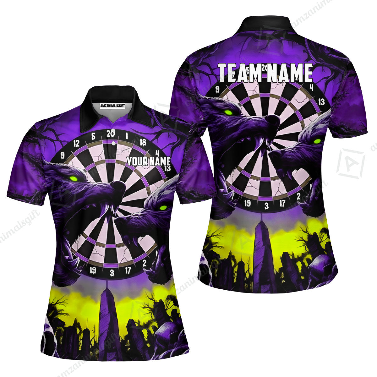 Custom Darts Team Jersey, Personalized Black Forest Wolves Dart Polo Shirt For Players With Name & Team Name