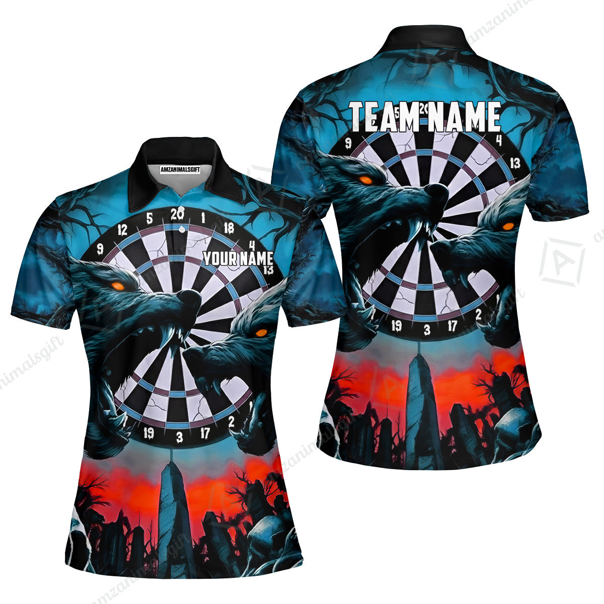 Custom Darts Team Jersey, Personalized Black Forest Wolves Dart Polo Shirt For Players With Name & Team Name