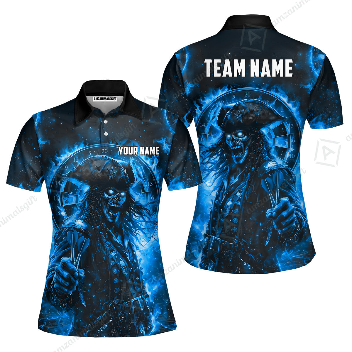 Custom Darts Jersey Polo Shirt, Ghost Pirate, Custom Dart Jersey Team Shirt For Players With Name & Team Name