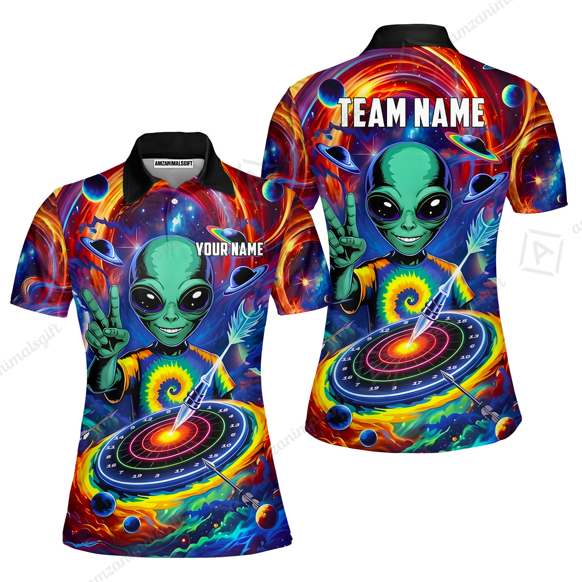 Custom Darts Team Jersey, Personalized Alien Vortex Strike Dart Polo Shirt For Players With Name & Team Name
