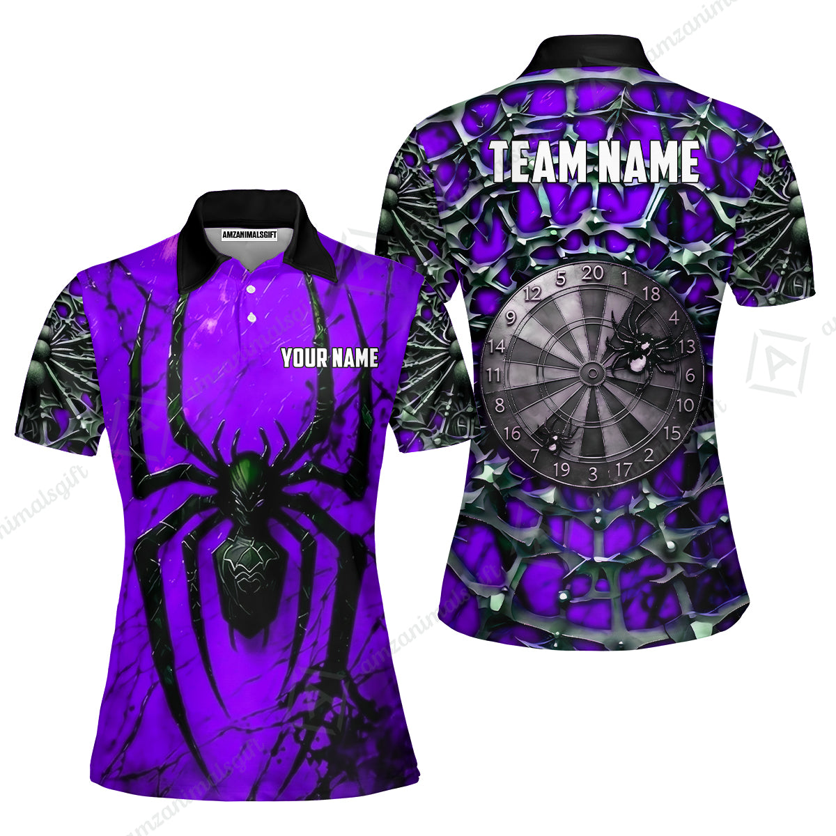 Custom Darts Jersey Polo Shirt, Gothic Widow Spiderweb, Custom Dart Jersey Team Shirt For Players With Name & Team Name