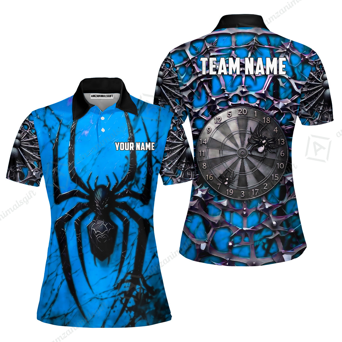Custom Darts Jersey Polo Shirt, Gothic Widow Spiderweb, Custom Dart Jersey Team Shirt For Players With Name & Team Name