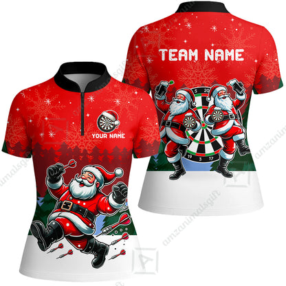 Custom Funny Santa Darts Team Unisex Polo Shirts, Darts uniforms Funny Santa Personalized Name And Team Name