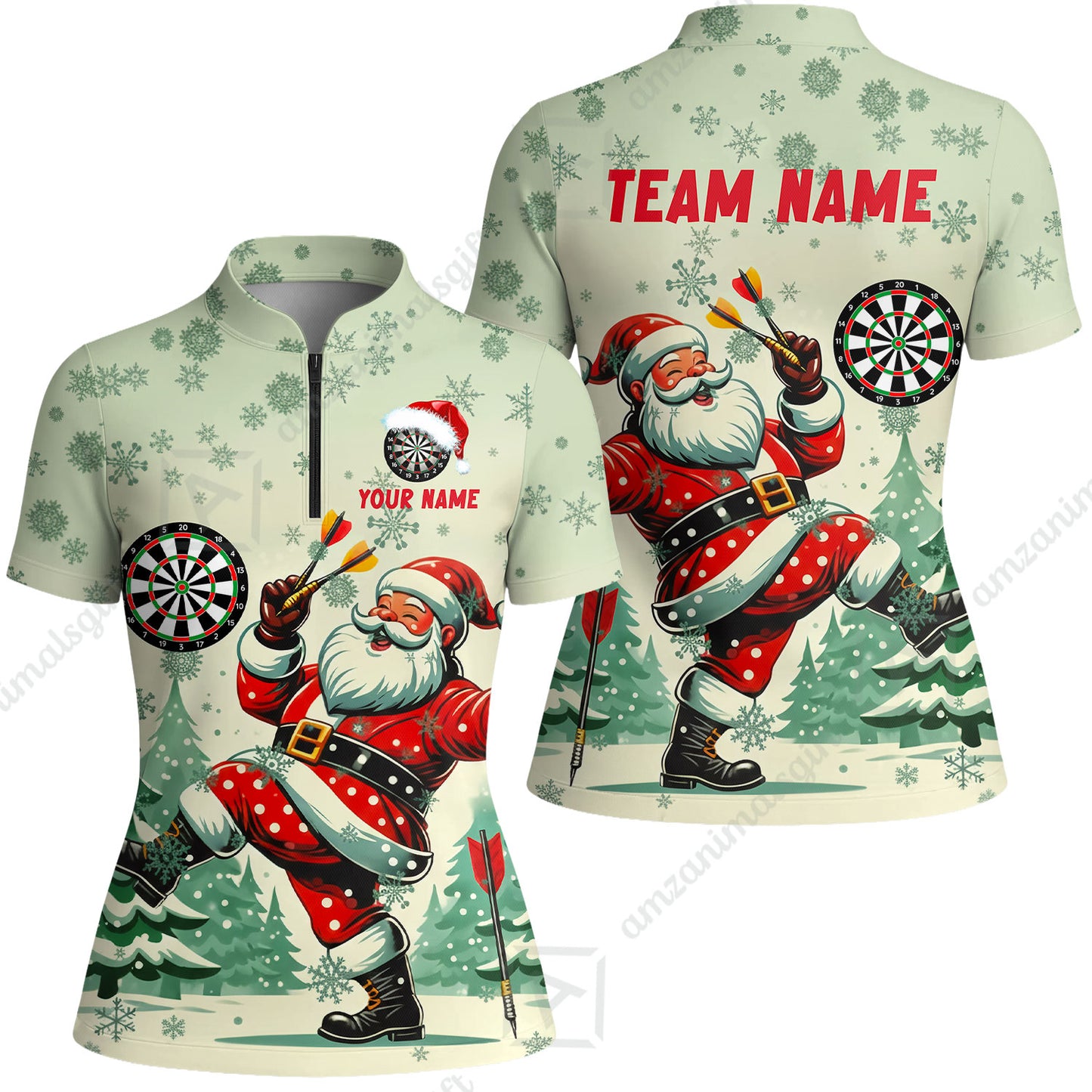 Custom Funny Santa Darts Team Unisex Polo Shirts, Darts uniforms Funny Santa Personalized Name And Team Name