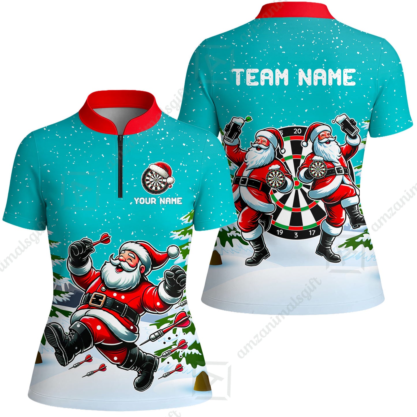 Custom Funny Santa Darts Team Unisex Polo Shirts, Darts uniforms Funny Santa Personalized Name And Team Name