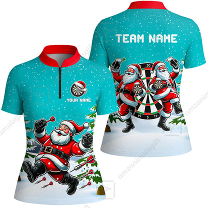 Custom Funny Santa Darts Team Unisex Polo Shirts, Darts uniforms Funny Santa Personalized Name And Team Name