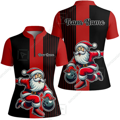 Custom Bowling Uniforms Christmas jerseys Funny Santa Bowling polo, Bowling Shirts Personalized Name And Team Name