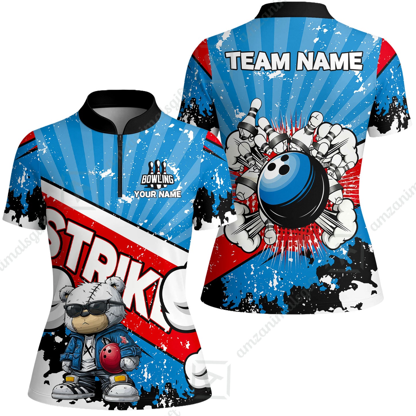 Customized Unisex Polo Shirt, Bowling Hip Hop Cartoon Design, Uniform Bowling - Personalized Name And Team Name