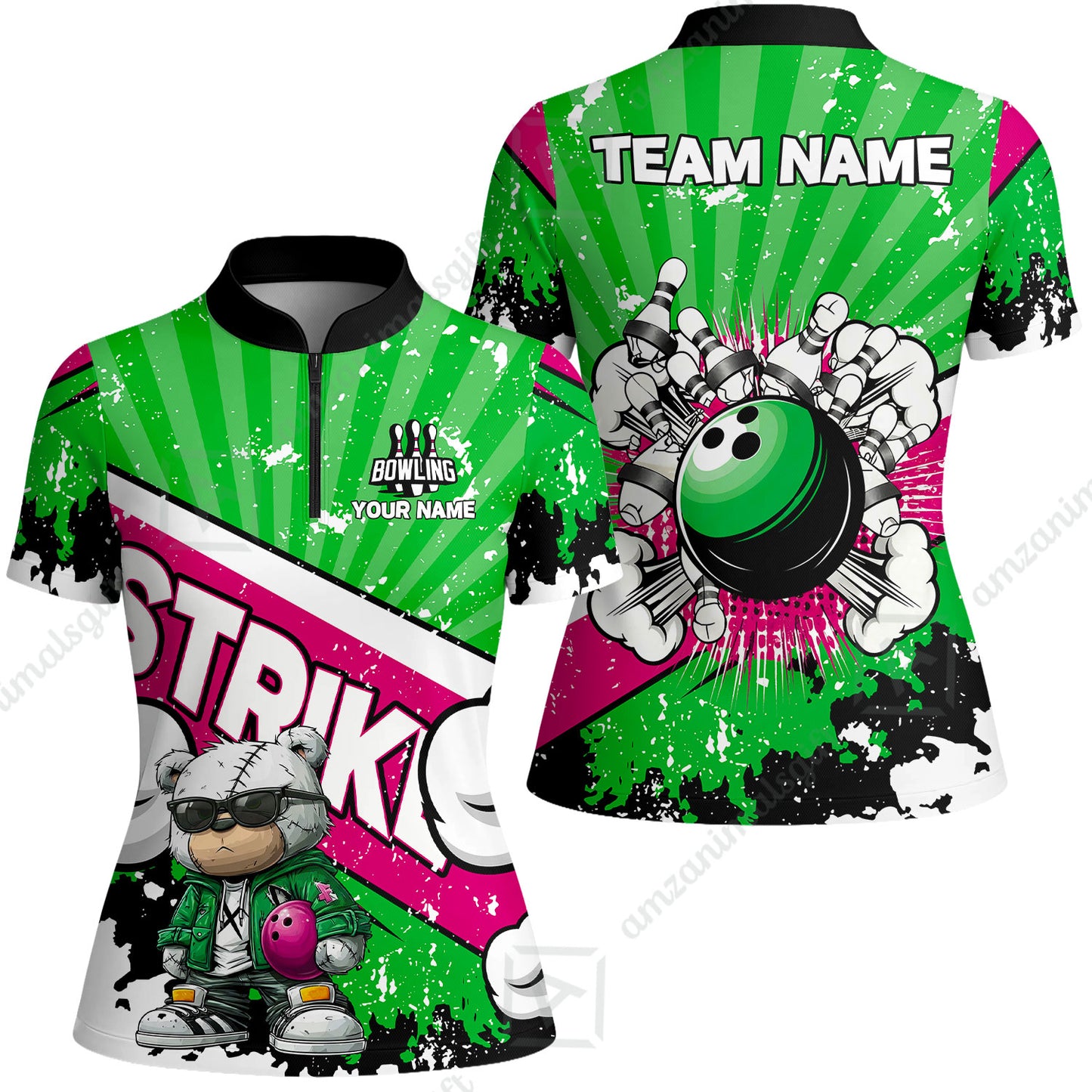 Customized Unisex Polo Shirt, Bowling Hip Hop Cartoon Design, Uniform Bowling - Personalized Name And Team Name
