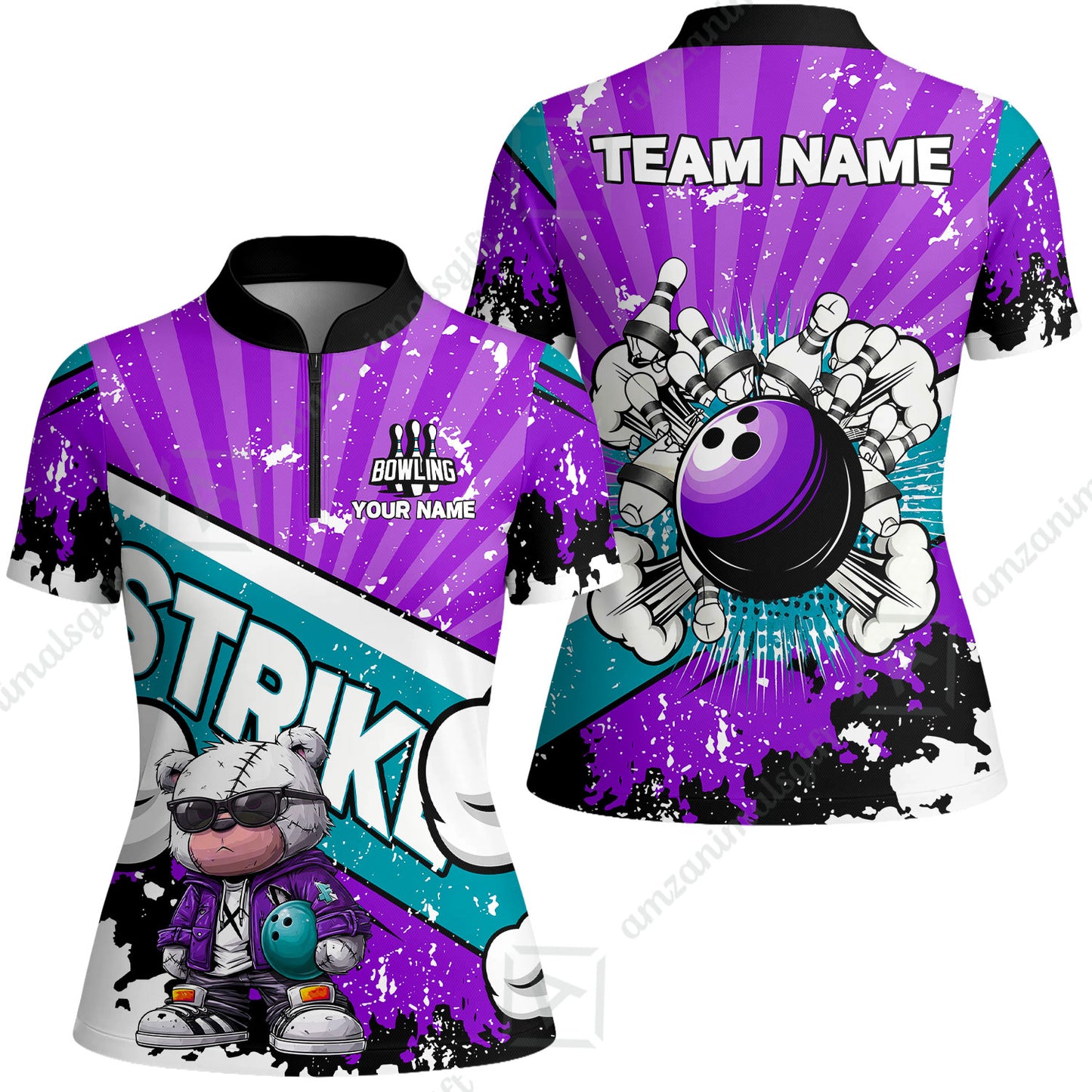 Customized Unisex Polo Shirt, Bowling Hip Hop Cartoon Design, Uniform Bowling - Personalized Name And Team Name