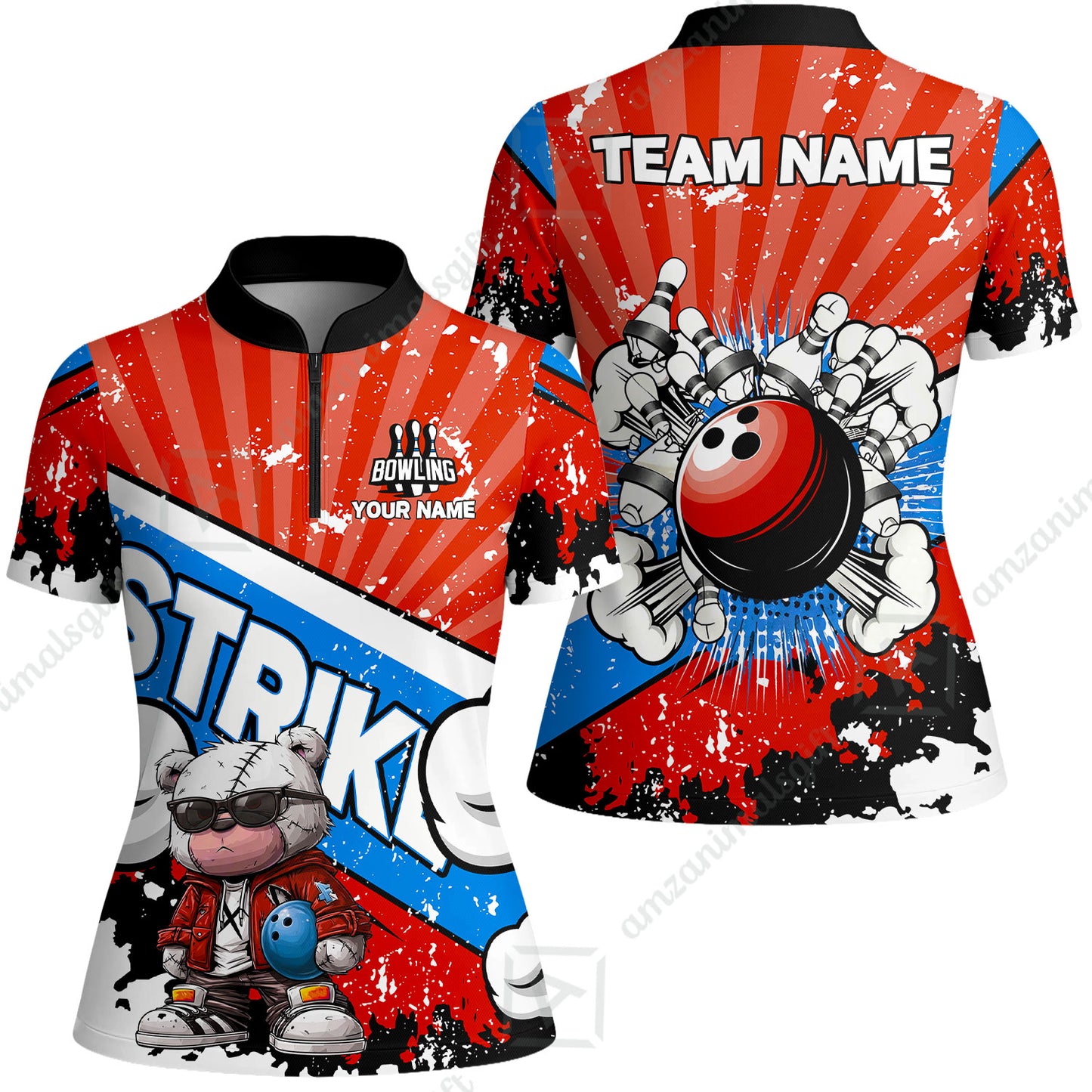 Customized Unisex Polo Shirt, Bowling Hip Hop Cartoon Design, Uniform Bowling - Personalized Name And Team Name