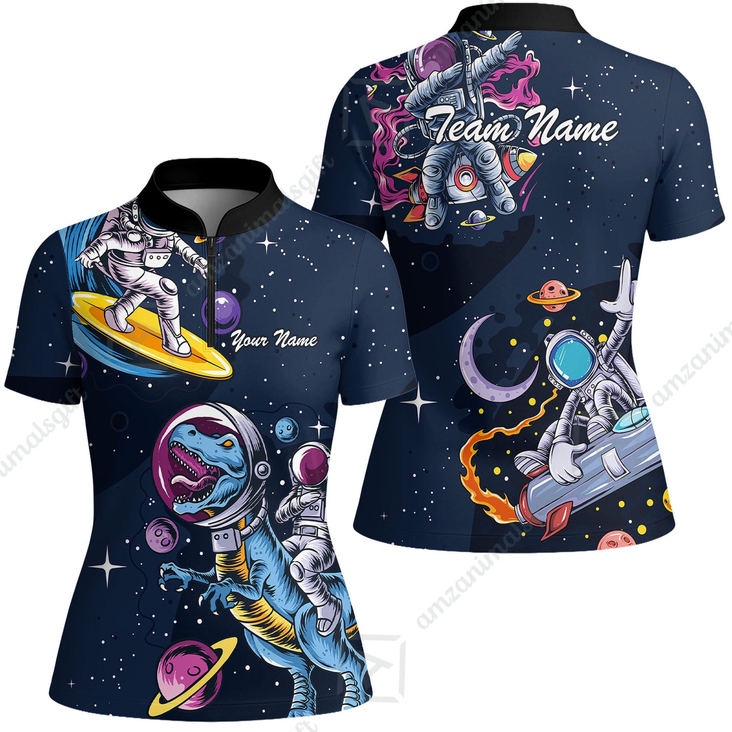 Customized Bowling Unisex Polo Shirt, Seraphic Galaxy Astronaut, Bowling Uniforms, Personalized Name And Team Name