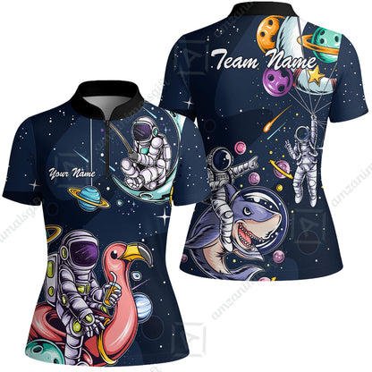 Customized Bowling Unisex Polo Shirt, Galaxy Astronaut, Bowling Uniforms, Personalized Name And Team Name