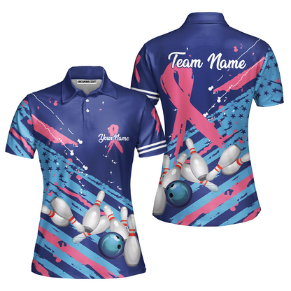 Custom Breast cancer awareness Bowling Team Jerseys Polo Shirts, Bowling uniforms, Breast cancer Bowling Personalized Name And Team Name