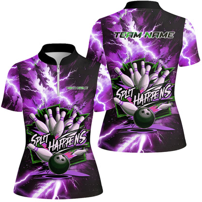 Custom Bowling Team Jersey, Split Happens - Electric Lightning, Bowling Uniforms, Personalize Name And Team Name