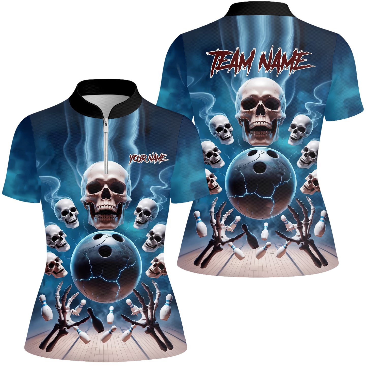 Custom Dark Fantasy Skeleton Bowling Team Jersey, Bowling Uniforms, Personalize Name And Team Name