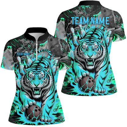Custom Bowling Team Jersey, Tiger Gripping A Bowling Ball, Bowling Uniforms, Personalize Name And Team Name