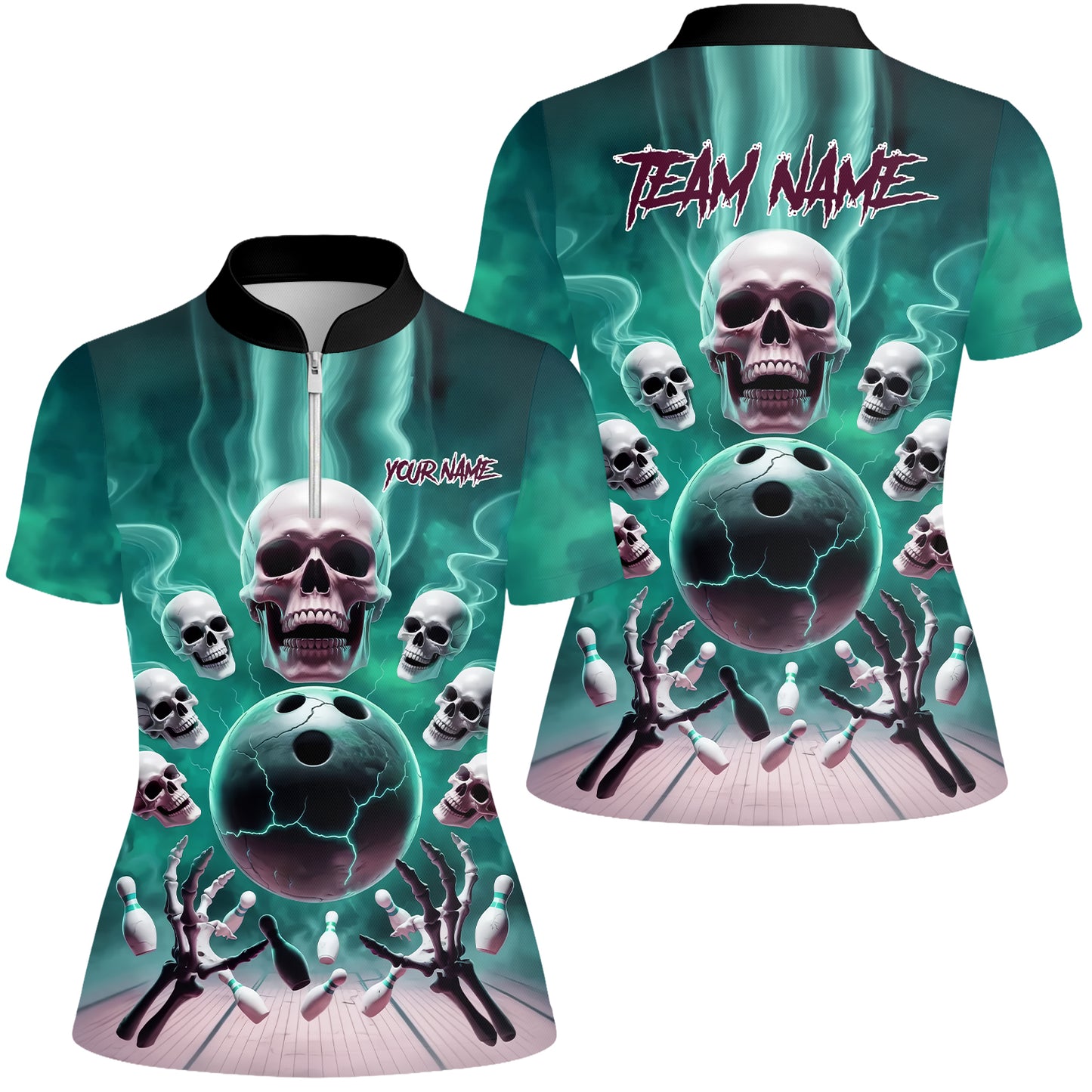 Custom Dark Fantasy Skeleton Bowling Team Jersey, Bowling Uniforms, Personalize Name And Team Name